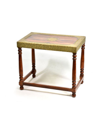 Stolička z palisandrového dřeva zdobená mosazným kováním, 60x38x52cm