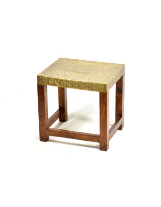 Stolička z palisandrového dřeva zdobená mosazným kováním, 42x32x37cm
