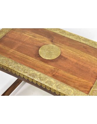 Stolička z palisandrového dřeva zdobená mosazným kováním, 60x35x52cm