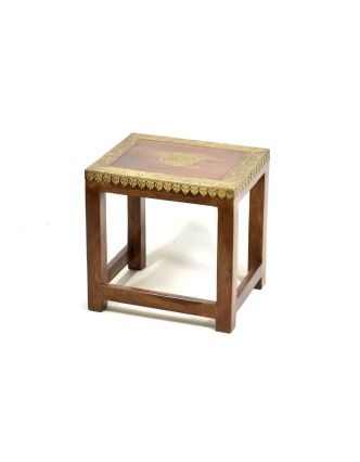 Stolička z palisandrového dřeva zdobená mosazným kováním, 42x32x37cm