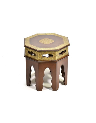Stolička z palisandrového dřeva zdobená mosazným kováním, 38x38x38cm