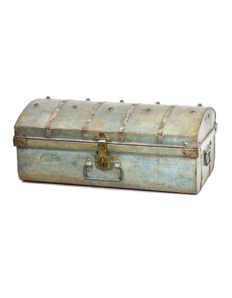 Plechový kufr, antik, tyrkysový, 68x39x28cm