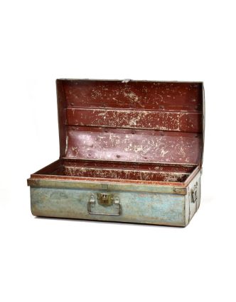 Plechový kufr, antik, tyrkysový, 68x39x28cm