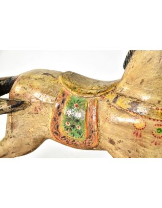 Starý houpací koník z mangového dřeva, 54x11x45cm