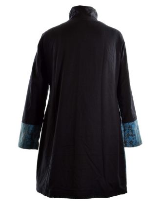 Černo modrý kabátek se stojatým límcem, mix tisků a kapsy, zip