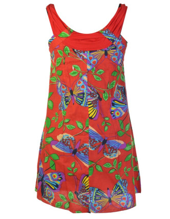 Šaty, krátké, ,,Butterfly design", červené, elastická ramínka a výstřih