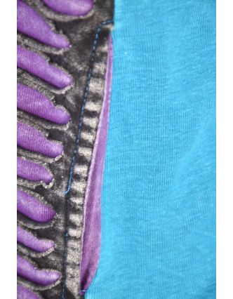 Tyrkysová mikina s kapucí a barevnou výšivkou, prostřihy, zip, kapsy