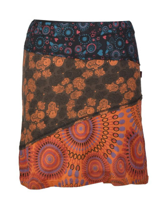 Krátká hnědá sukně "Hamsa", mix print, elastický pas
