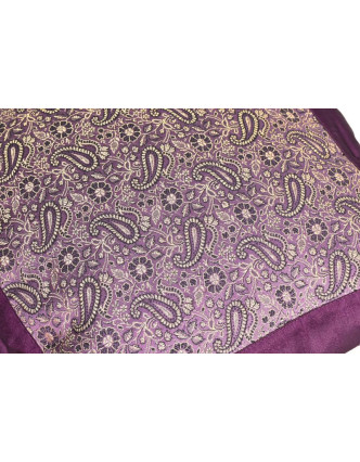 Fialový saténový povlak na polštář s výšivkou paisley, zip, 40x40cm