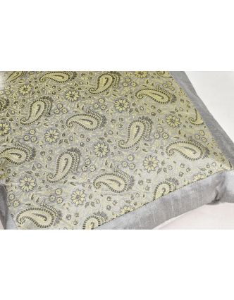 Šedý saténový povlak na polštář s výšivkou paisley, zip, 40x40cm