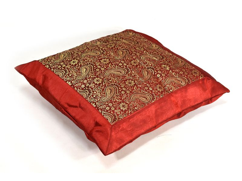 Povlak na polštář s výšivkou paisley, saténový, vínově červený, zip, 40x40cm