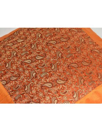 Oranžový saténový povlak na polštář s výšivkou paisley, zip, 40x40cm