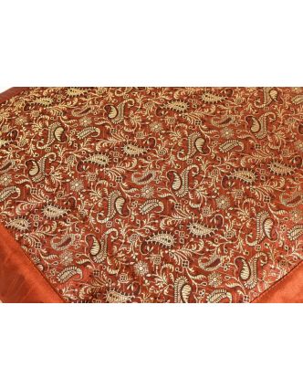 Cihlový saténový povlak na polštář s výšivkou paisley, zip, 40x40cm