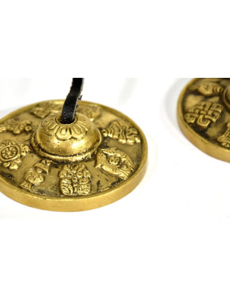Tibetské meditační činelky "Tinchu", relief Astamangal, prům. 6,5cm