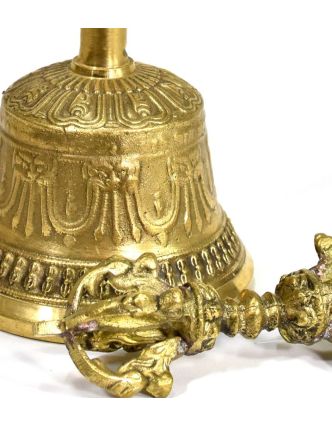 Tibetský zvon a dorje,mosazná barva, ornament, 15cm