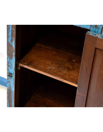 Starý psací stůl z teakového dřeva, tyrkysová patina, 96x45x76cm