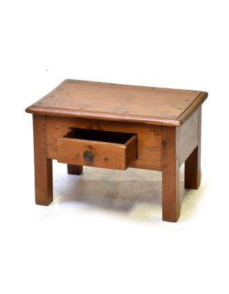 Starý kupecký stolek se šuplíkem z teakového dřeva, 49x33x32cm