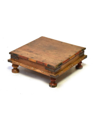 Starý čajový stolek z teakového dřeva, 44x44x17cm
