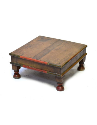 Starý čajový stolek z teakového dřeva, 50x50x23cm