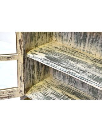 Prosklená skříňka z antik teakového dřeva, tyrkysová patina, 50x43x115cm