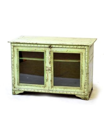 Prosklená skříňka z antik teakového dřeva, plechové boky, 98x46x66cm
