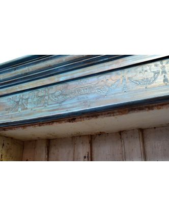 Stará prosklená skříň z teakového dřeva, tyrkysová patina, 113x34x186cm