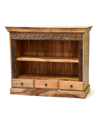 Knihovna z antik teakového a mangového dřeva, ruční řezby, 122x42x106cm