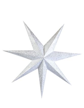 Bílý papírový lampion hvězda, postříbřená, 7cípů, 140cm