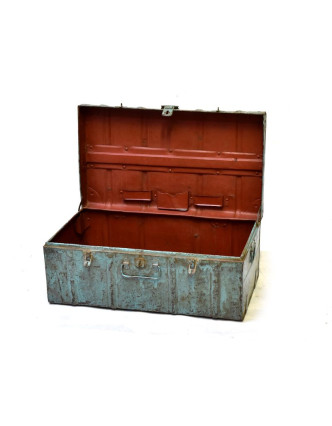 Plechový kufr, antik, zelený, 66x38x27cm