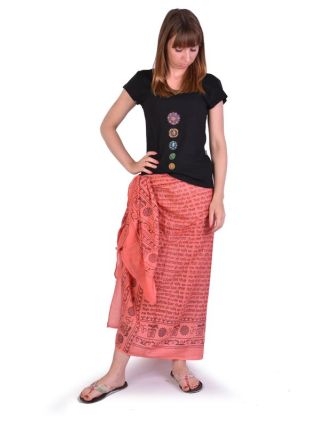 Sárong s potiskem mantry, růžový a vínový potisk, z bavlny 110x170cm