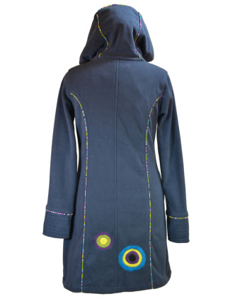 Fleecový kabátek s kapucí, tmavě modrý, fialové kruhové aplikace, Bubbles tisk,