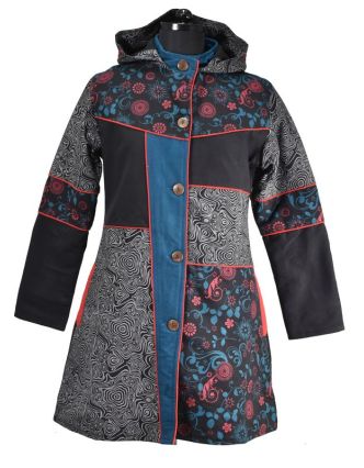 Podzimní/zimní kabátek s potiskem a výšivkou, kapsy