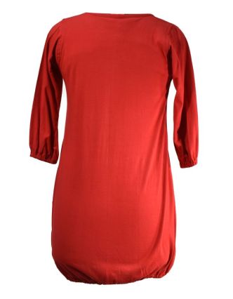 Červené balonové mini šaty s tříčtvrtečním rukávem, potisk a výšivka