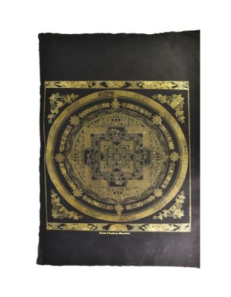 Kalachakra mandala, zlatý tisk na černém ručním papíru, 50x75cm