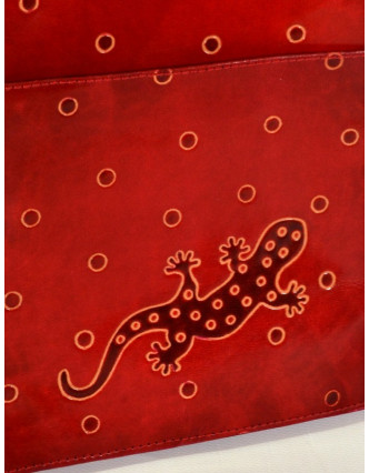 Taška, červená, malovaná kůže - ještěrka s puntíky