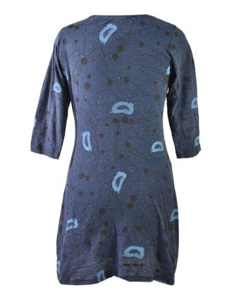 Modré šaty s tříčtvrtečním rukávem, Natural design, potisk