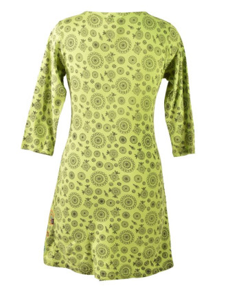 Zelené šaty s tříčtvrtečním rukávem a celopotiskem mandal, sklady na boku, výši
