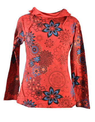 Červené tričko s dlouhým rukávem a límcem, flower design