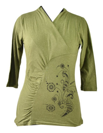 Zelené tričko s tříčtvrtečním rukávem, floral potisk, Natural design