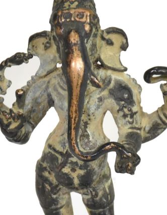 Ganéš, antik mosazná soška, patina, 9cm