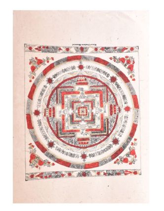 Kalačakra mandala, tisk na ručním papíru, červeno zlatá, 47x36
