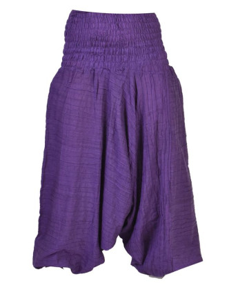 Kalhoty turecké, fialové, ozdobné šikmé prošívání, žabičkování