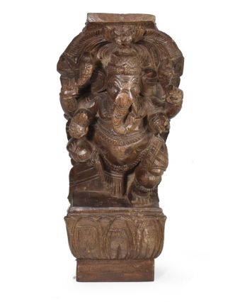 Ganéš, ručně vyřezávaná socha z mangového dřeva, antik, 33cm