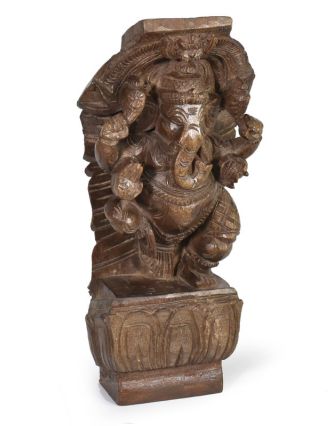 Ganéš, ručně vyřezávaná socha z mangového dřeva, antik, 33cm