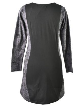 Černo-šedé šaty s dlouhým rukávem, Natural design, potisk, Bio bavlna