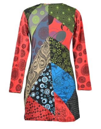 Krátké šaty s dlouhým rukávem, multibarevný patchwork, Patch design
