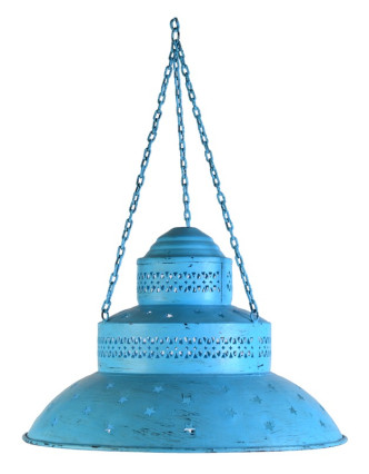 Kovová lampa v orientálním stylu, modrá patina, průměr 46cm