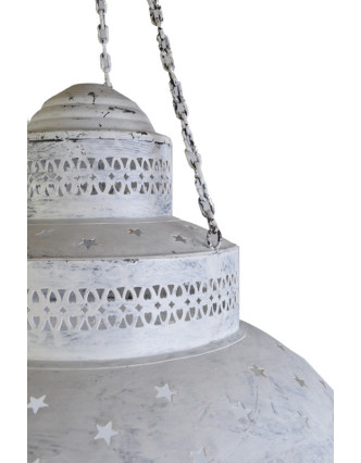 Kovová lampa v orientálním stylu, bílá patina, průměr 50cm