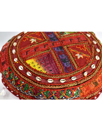 Kulatý meditační polštář z Rajastanu, patchwork, mušle, 60x20cm