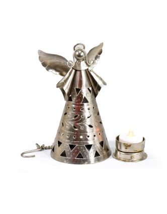 Anděl, závěsný kovový svícen, ruční práce, prořezávané ornamenty, výš.17- 19cm